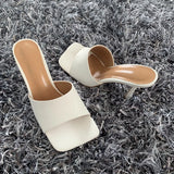 2024 New Summer Women Sandals Square Toe Ladies Heel Mules Sexy Thin High Heels Sandals Slippers Female Fashion Woman Shoes