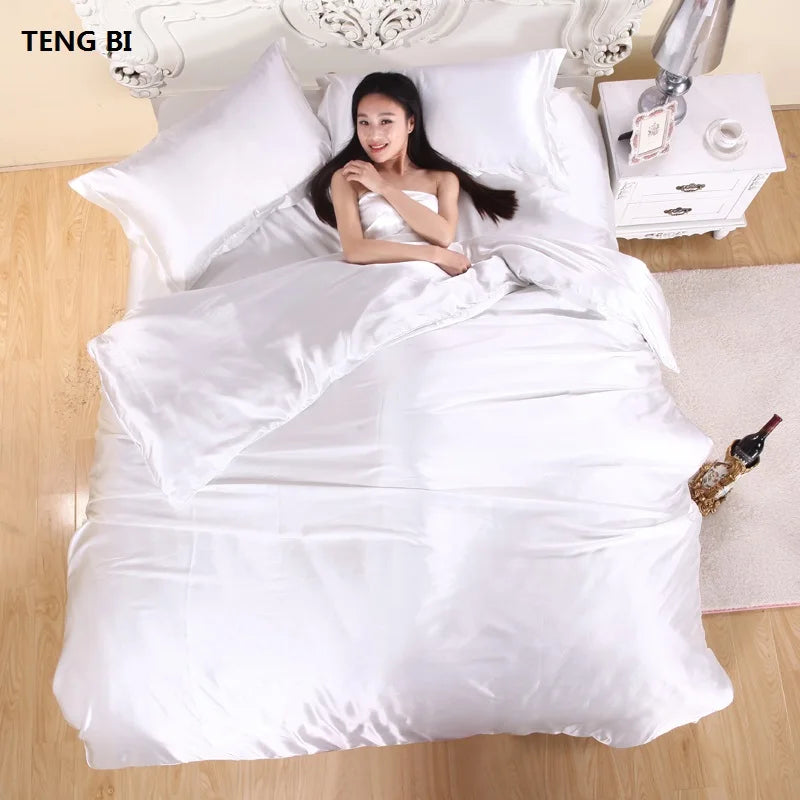 HOT! 100%  Silk Bedding Fashion Bedding set Pure color A/B double-sided color Simplicity Bed sheet, quilt cover pillowcase 2-5pc