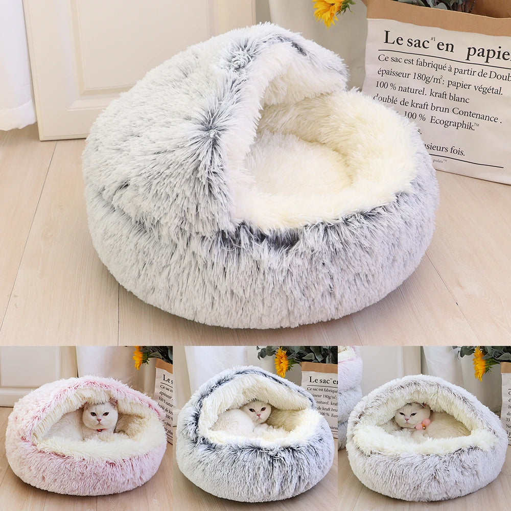 New Warm Dog Cat Bed Round Long Plush Cat's House Cave Pet Kitten Cushion Basket Sleepping Mat for Cats Small Dog Chihuahua Nest