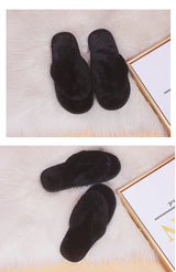 Warm Fluffy Slippers Women Cozy Faux Fur Cross Indoor Floor Slides Flat Soft Furry Shoes Ladies Female Celebrities Flip Flops