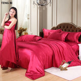 HOT! 100%  Silk Bedding Fashion Bedding set Pure color A/B double-sided color Simplicity Bed sheet, quilt cover pillowcase 2-5pc