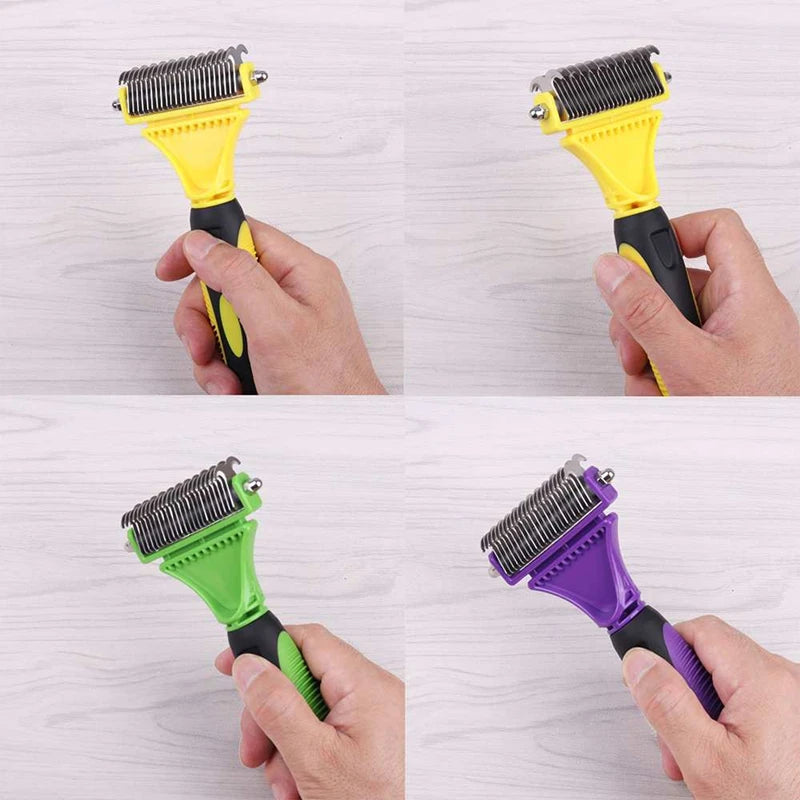 Pets Stainless Steel Grooming Brush Two-Sided Shedding and Dematting Undercoat Rake Comb for Dog Cat Remove Knots Tangles Easily