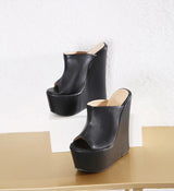 Eilyken Peep Toe Platform Wedge Mules Slippers Women Summer Sexy Super High Pumps Sandal Shoes Black 35-42