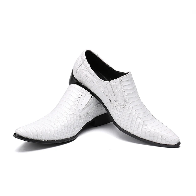 Spring High Quality White Snake Skin Slip On Men Dress Shoes Genuine Leather Party Wedding Flats Formal Loafer Sapato Masculino