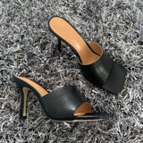 2024 New Summer Women Sandals Square Toe Ladies Heel Mules Sexy Thin High Heels Sandals Slippers Female Fashion Woman Shoes