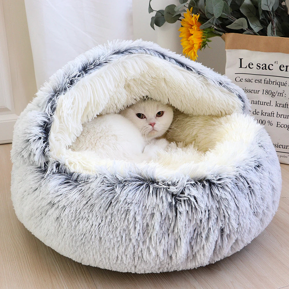 New Warm Dog Cat Bed Round Long Plush Cat's House Cave Pet Kitten Cushion Basket Sleepping Mat for Cats Small Dog Chihuahua Nest