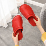 Home Leather Slippers Men and Women Spring 2024 New Non-slip Waterproof Floor Shoes Anti-odor Soft Sole males Indoor Slides