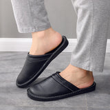 Home Leather Slippers Men and Women Spring 2024 New Non-slip Waterproof Floor Shoes Anti-odor Soft Sole males Indoor Slides