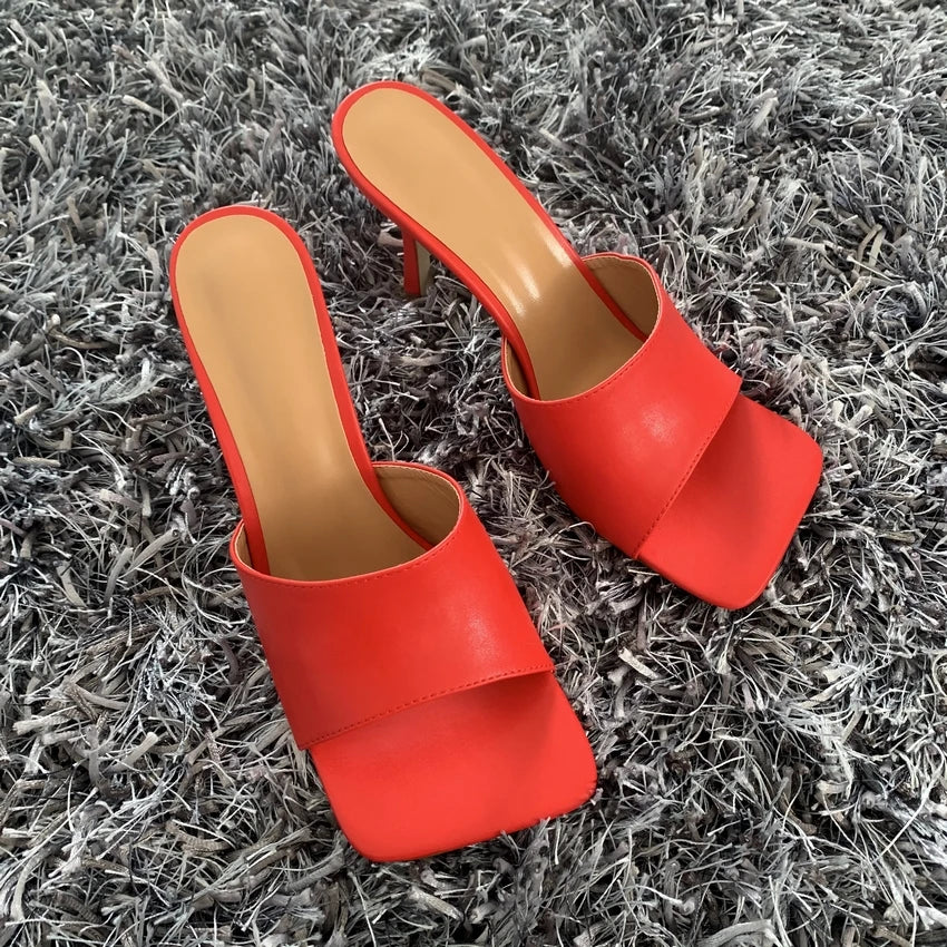 2024 New Summer Women Sandals Square Toe Ladies Heel Mules Sexy Thin High Heels Sandals Slippers Female Fashion Woman Shoes