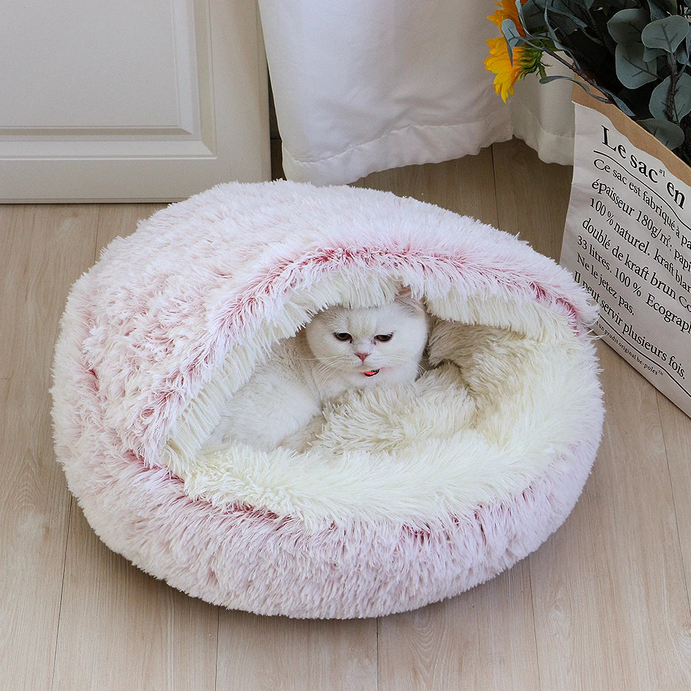 New Warm Dog Cat Bed Round Long Plush Cat's House Cave Pet Kitten Cushion Basket Sleepping Mat for Cats Small Dog Chihuahua Nest