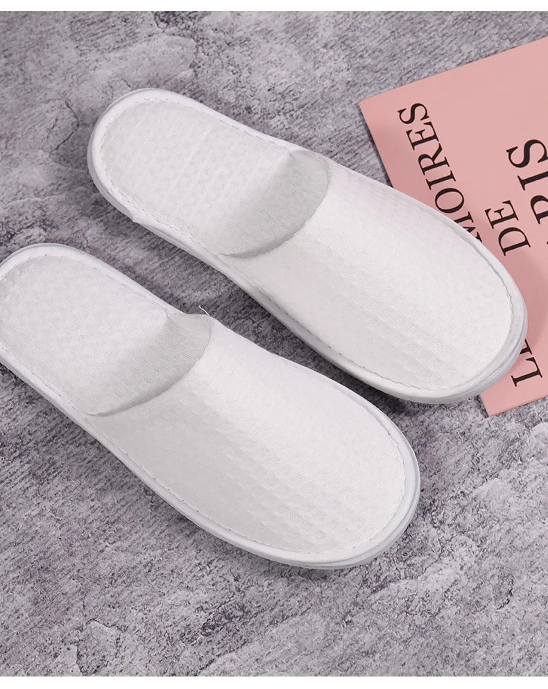 White Cotton Slippers Men Women Hotel Disposable Slides Home Travel Sandals Hospitality Footwear One Size on Sale