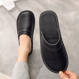 Home Leather Slippers Men and Women Spring 2024 New Non-slip Waterproof Floor Shoes Anti-odor Soft Sole males Indoor Slides