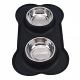 Antislip Double Dog Bowl With Silicone Mat Durable Stainless Steel Water Food Feeder Pet Feeding Drinking Bowls for Dogs Cats