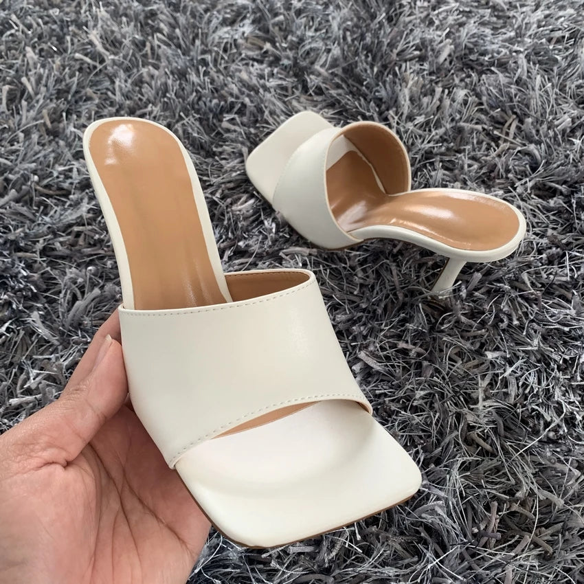 2024 New Summer Women Sandals Square Toe Ladies Heel Mules Sexy Thin High Heels Sandals Slippers Female Fashion Woman Shoes