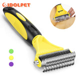 Pets Stainless Steel Grooming Brush Two-Sided Shedding and Dematting Undercoat Rake Comb for Dog Cat Remove Knots Tangles Easily