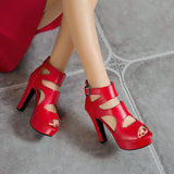 Sgesvier 2021 Trendy Hot Sale Summer Fashion Peep Toe Platform High Heels Zipper Woman Shoes Party Sandals Plus Size 34-50