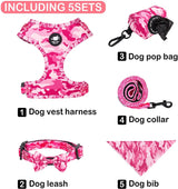 6in1 Dog Harness Suit Vest Harness & Collar & Leash & Handkerchief & Scarf & Poop Bag Accessories Pet Set Small Cat Dog Supplies