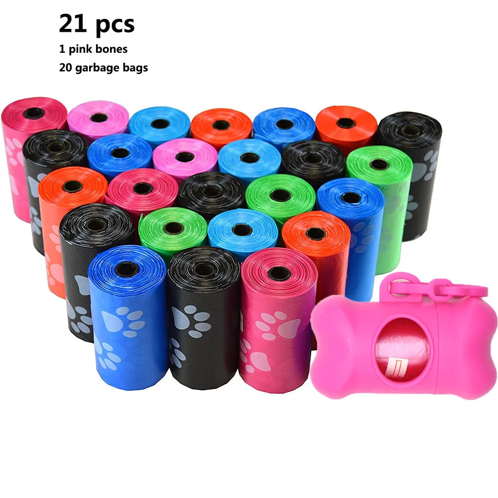 21 pcs Degradable Pet Dog Waste Poop Bag With Printing Doggy Bag Degradable Pet Waste Clean Poop Bags Dog Up Clean Bag Dispenser