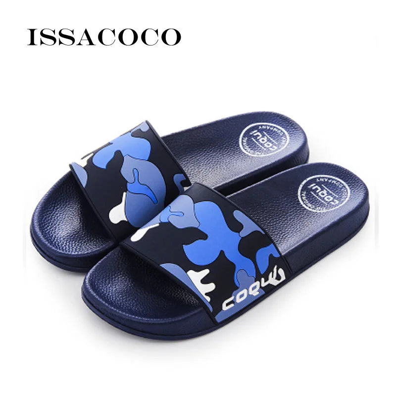 ISSACOCO Men's Linen Flip Flops Striped Ribbon Sandals Flat EVA Non-Slip Linen Slides Home Slippers Man Casual Straw Beach Shoes