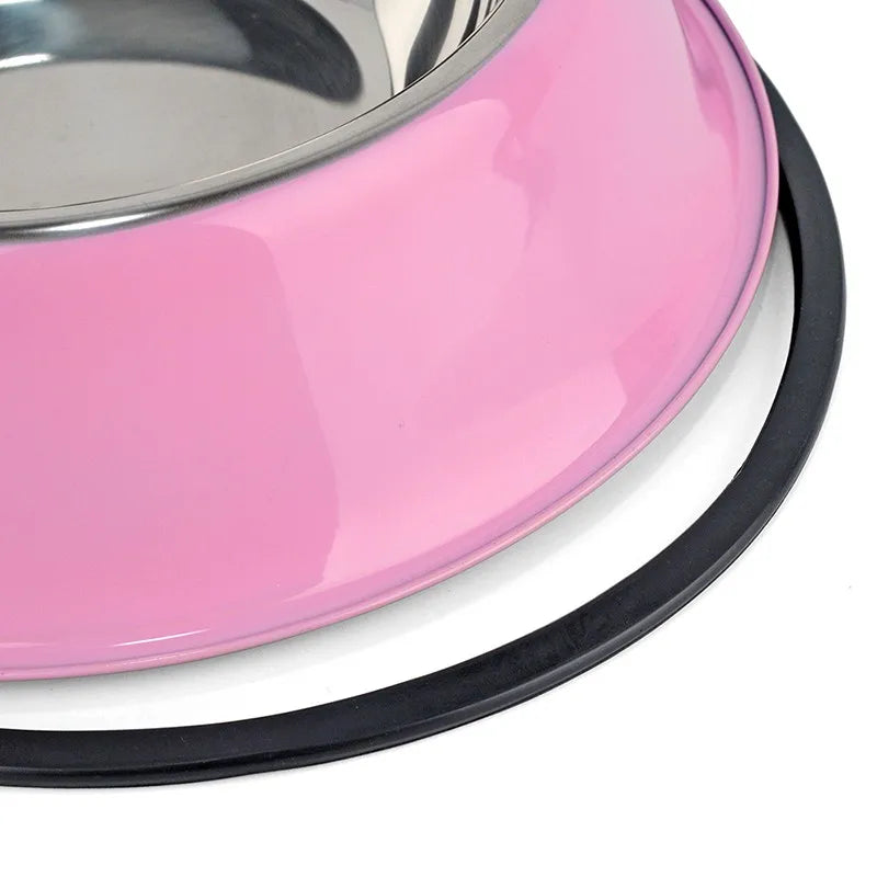 4 Colors Stainless Steel Dog Bowls,Lovely Pet Food Water Drink Dishes Feeder For Cat Puppy Dog