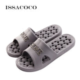 ISSACOCO Men's Linen Flip Flops Striped Ribbon Sandals Flat EVA Non-Slip Linen Slides Home Slippers Man Casual Straw Beach Shoes