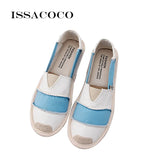 ISSACOCO Men's Linen Flip Flops Striped Ribbon Sandals Flat EVA Non-Slip Linen Slides Home Slippers Man Casual Straw Beach Shoes