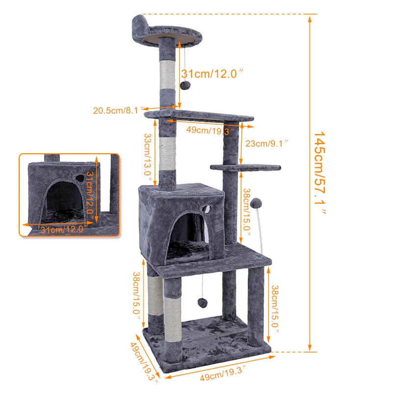 Domestic Delivery Big Cat Tree Tower Condo Furniture Scratch Post Cat Jumping Toy with Ladder for Kittens Pet House Play