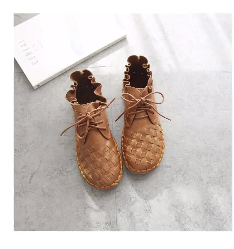 Careaymade-New style Head layer cowhide pure handmade weave shoes,the retro art mori girl shoes,lady Casual shoes,Any color