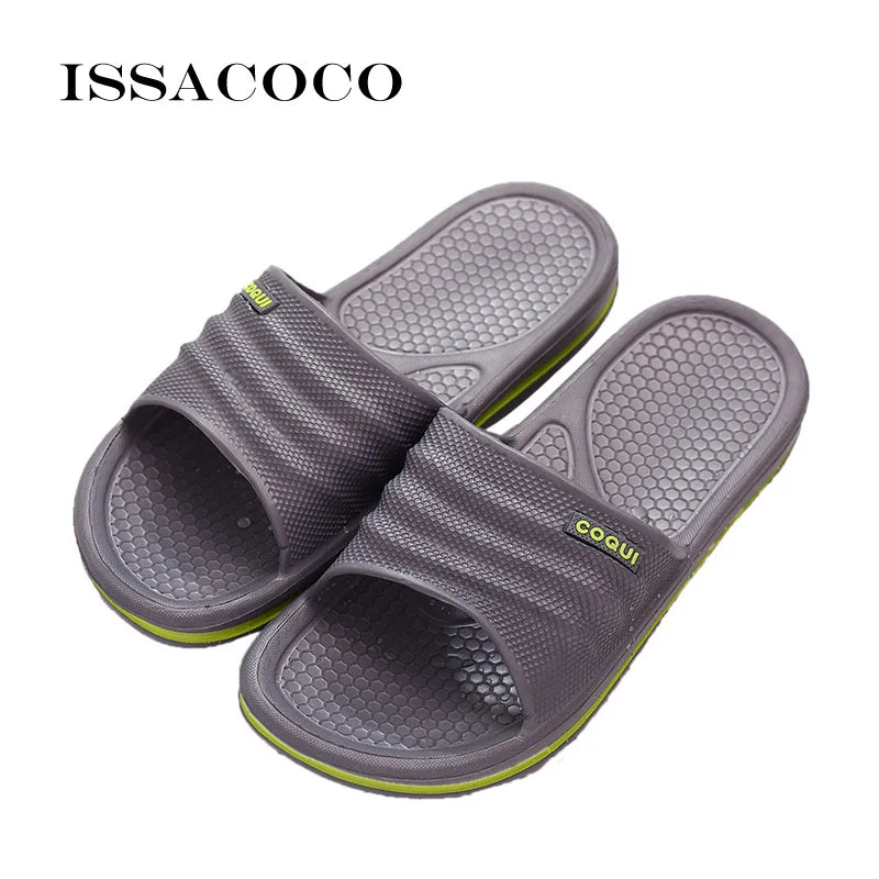 ISSACOCO Men's Linen Flip Flops Striped Ribbon Sandals Flat EVA Non-Slip Linen Slides Home Slippers Man Casual Straw Beach Shoes