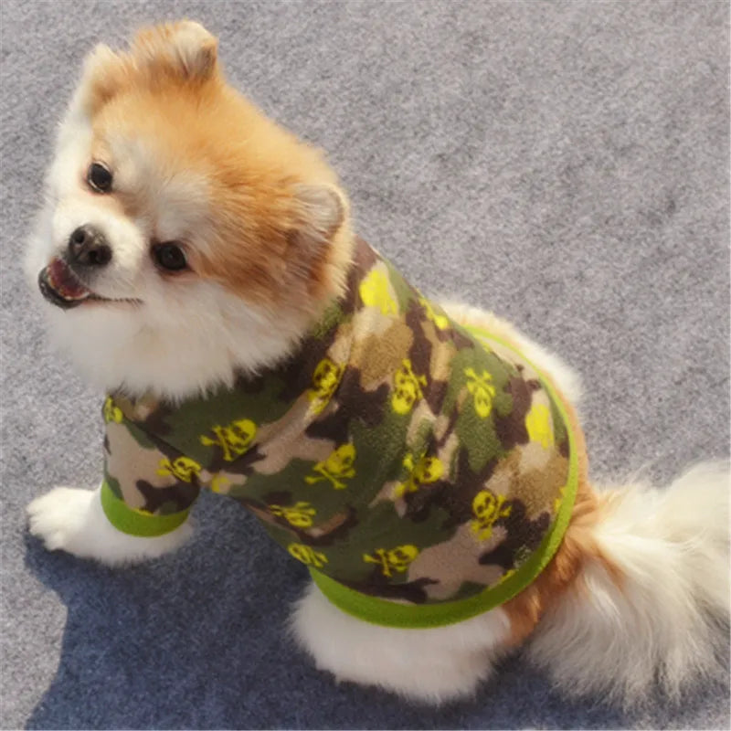 Warm Fleece Pet Dog Clothes Cute Skull Printed Pet Coat Puppy Dogs Shirt Jacket French Bulldog Pullover Camouflage Dog Clothing