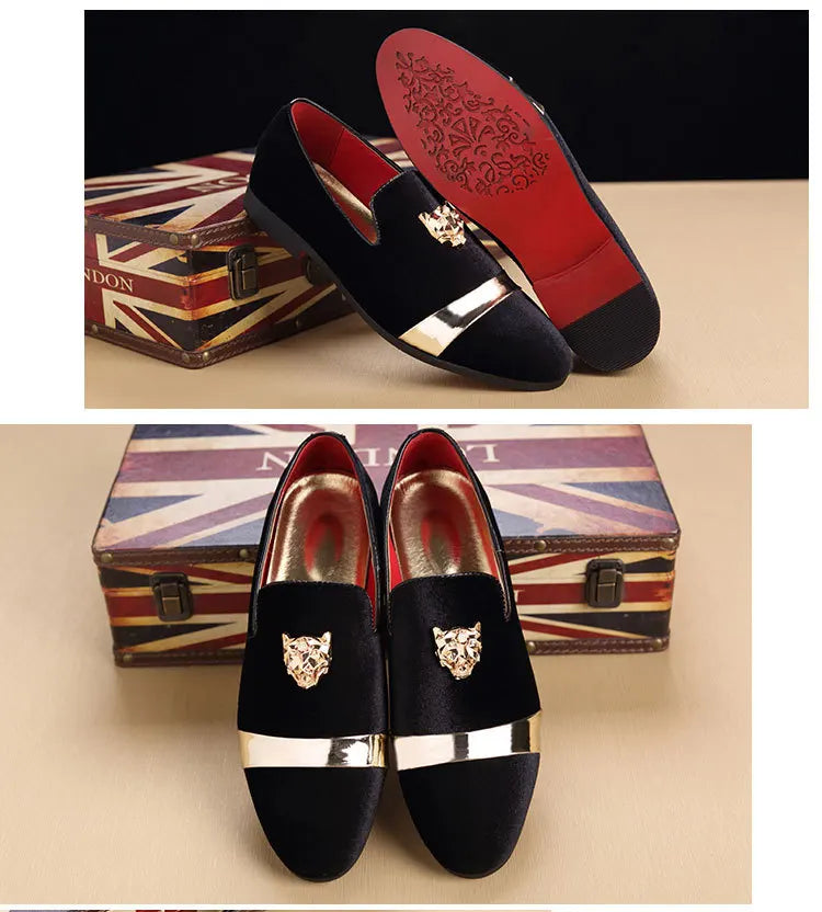 Men dress shoes Wedding Party shoes Loafers Fashion Tiger Gold metal Men Flats factory wholesale dropshiping ST359