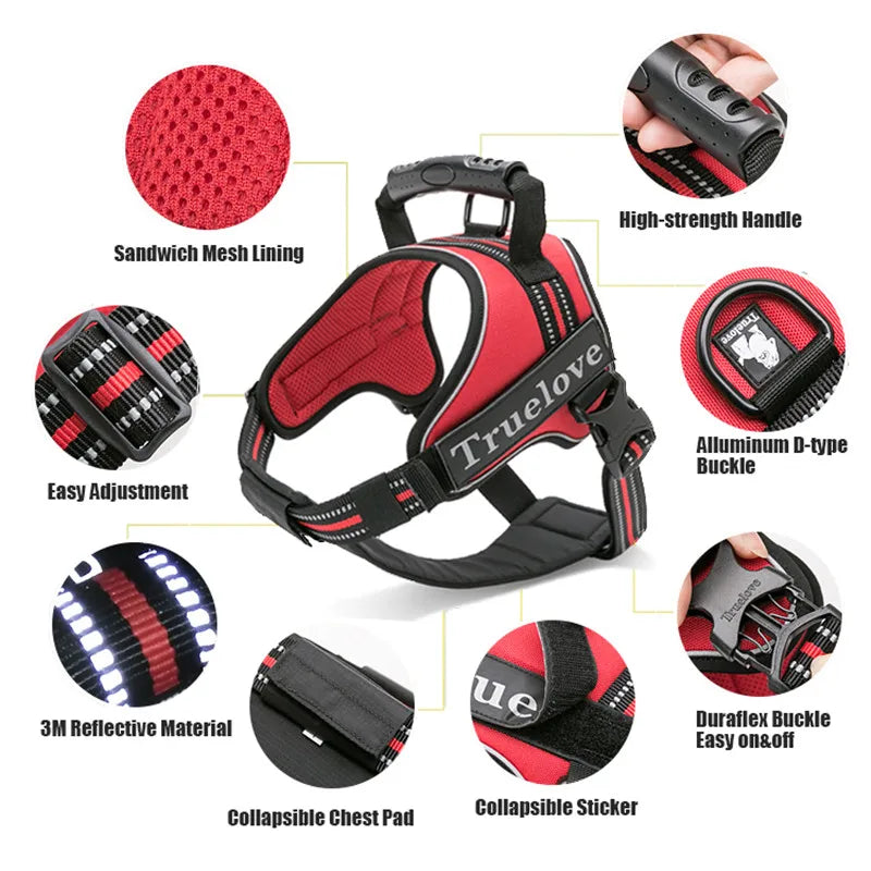 Truelove Dog Harness No-Pull Reflective Stitching Ensure Two Ways Using Explosion-proof Outdoor Adventure Big Dog Puppy TLH5753