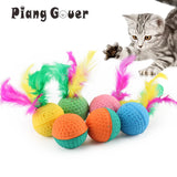 10pcs Pet Toys Latex Ball Cat Toy Foam Ball Feather Kitten Playing Cats Ball Toy