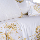 White Egyptian Cotton Bedding set US King Queen size Chic Golden Embroidery Bedding sets Super Soft Bed sheet set Duvet cover