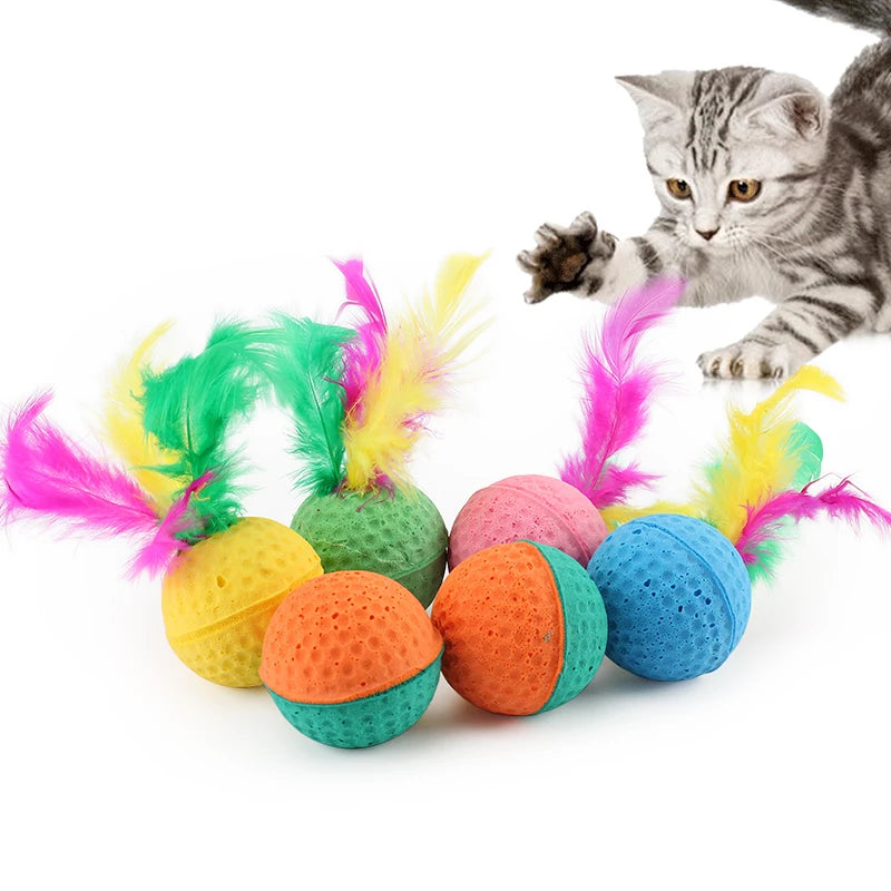 10pcs Pet Toys Latex Ball Cat Toy Foam Ball Feather Kitten Playing Cats Ball Toy