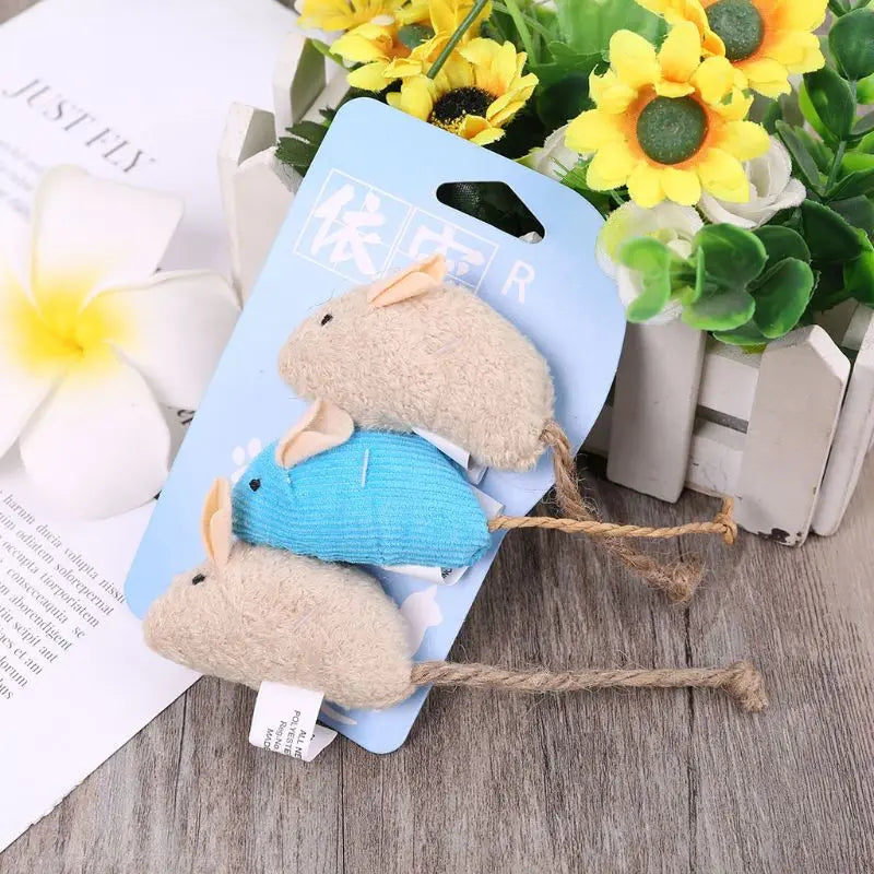 3Pcs/Set Rat Squeak Noise Sound Toy Pet Cat Kitten Scratching Plush Mouse Playing Toy