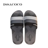 ISSACOCO Men's Linen Flip Flops Striped Ribbon Sandals Flat EVA Non-Slip Linen Slides Home Slippers Man Casual Straw Beach Shoes