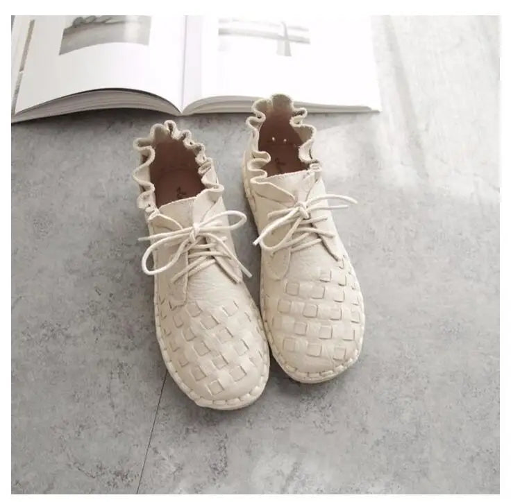 Careaymade-New style Head layer cowhide pure handmade weave shoes,the retro art mori girl shoes,lady Casual shoes,Any color