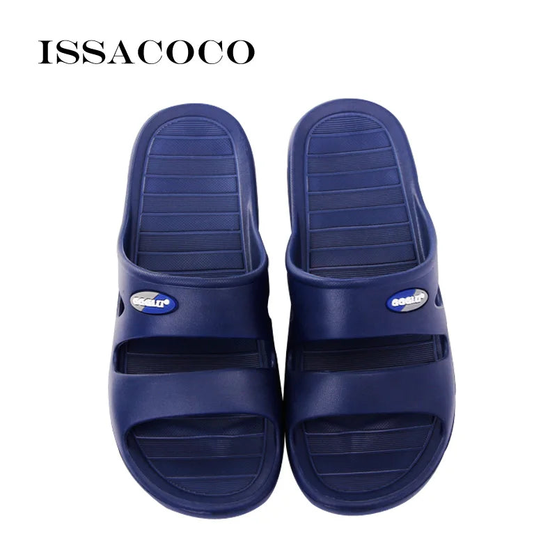 ISSACOCO Men's Linen Flip Flops Striped Ribbon Sandals Flat EVA Non-Slip Linen Slides Home Slippers Man Casual Straw Beach Shoes