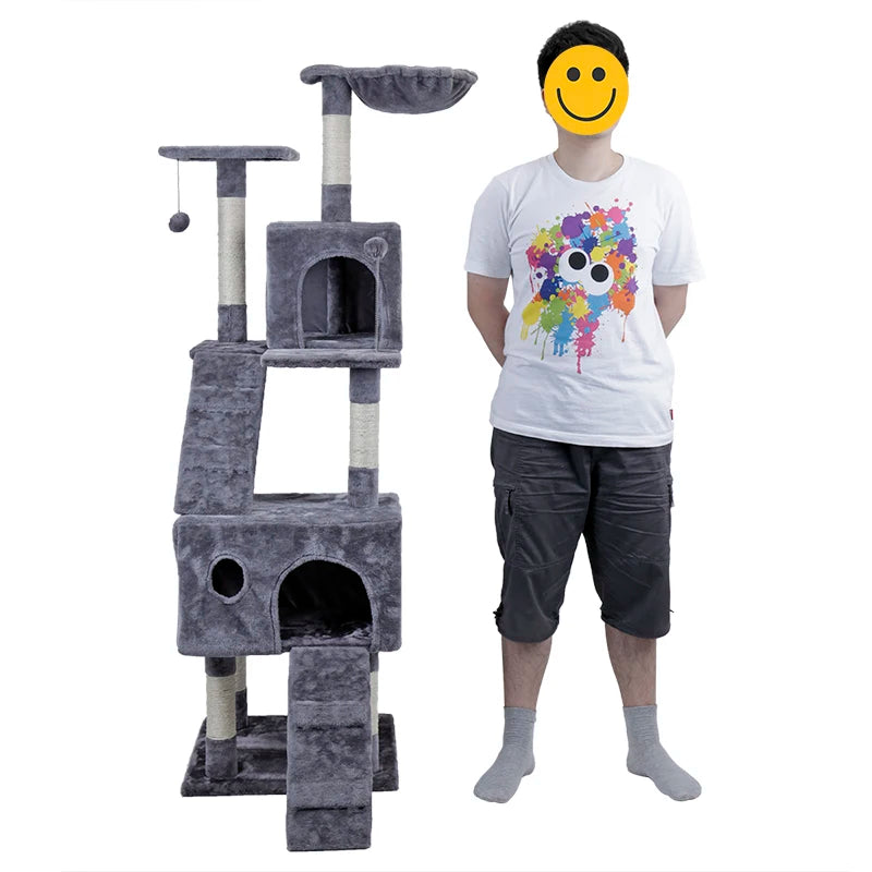 Domestic Delivery Big Cat Tree Tower Condo Furniture Scratch Post Cat Jumping Toy with Ladder for Kittens Pet House Play