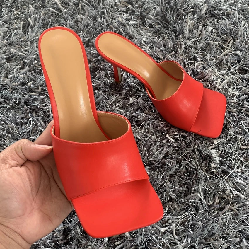 2024 New Summer Women Sandals Square Toe Ladies Heel Mules Sexy Thin High Heels Sandals Slippers Female Fashion Woman Shoes