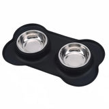 Antislip Double Dog Bowl With Silicone Mat Durable Stainless Steel Water Food Feeder Pet Feeding Drinking Bowls for Dogs Cats