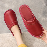 Home Leather Slippers Men and Women Spring 2024 New Non-slip Waterproof Floor Shoes Anti-odor Soft Sole males Indoor Slides