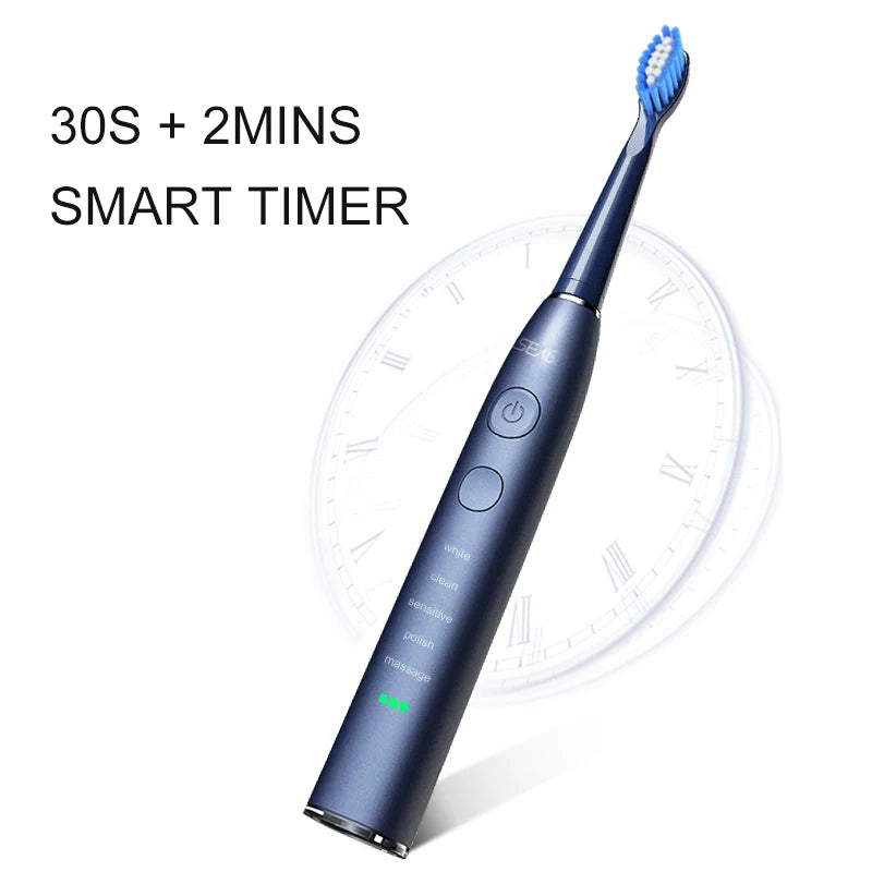 Seago Electric Sonic Toothbrush USB Rechargeable Adult 360 Days Long Battery Life IPX7 4 Replacement Heads Travel Box  SG-575