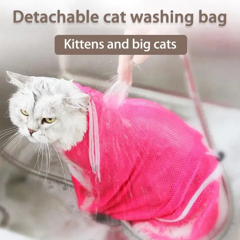 Mesh Pet Bath Bag Cats Grooming Washing Bags No Scratching Adjustable Cat Supplies Bath Clean Bag Pet Nail Trimming Bags