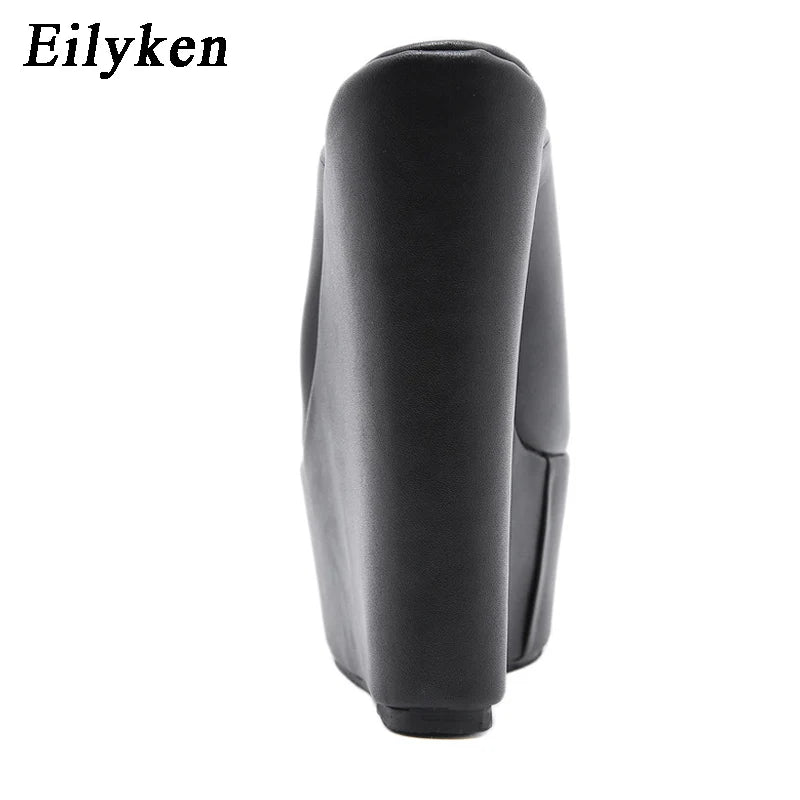 Eilyken Peep Toe Platform Wedge Mules Slippers Women Summer Sexy Super High Pumps Sandal Shoes Black 35-42