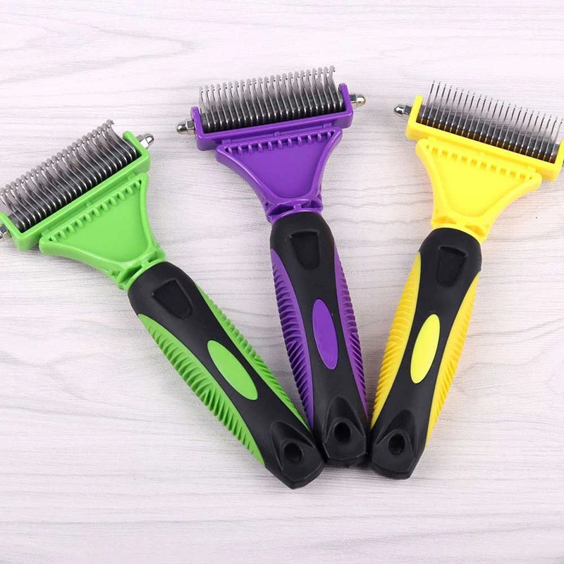 Pets Stainless Steel Grooming Brush Two-Sided Shedding and Dematting Undercoat Rake Comb for Dog Cat Remove Knots Tangles Easily