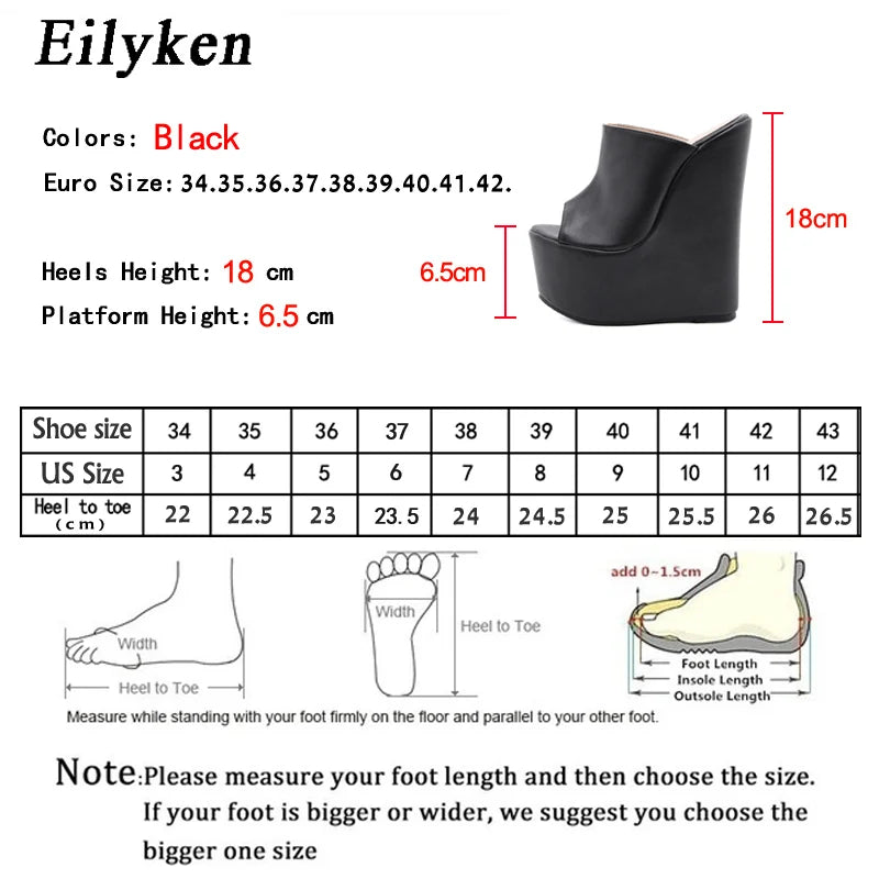 Eilyken Peep Toe Platform Wedge Mules Slippers Women Summer Sexy Super High Pumps Sandal Shoes Black 35-42