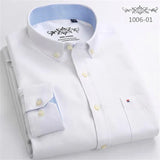 S~6XL Cotton Oxford Shirt For Mens Long Sleeve Plaid Striped Casual Shirts Male Pocket Regular-Fit Button-Down Work Man Shirt