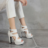 Sgesvier 2021 Trendy Hot Sale Summer Fashion Peep Toe Platform High Heels Zipper Woman Shoes Party Sandals Plus Size 34-50